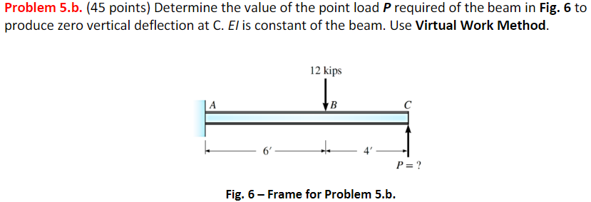 Problem 5 B 45 Points Determine The Value Of The Point Load P Required Of The Beam In Fig 6 To Produce Zero Vertical 1