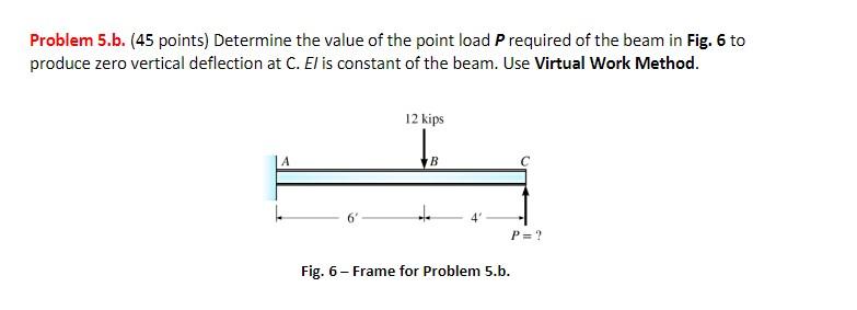 Problem 5 B 45 Points Determine The Value Of The Point Load P Required Of The Beam In Fig 6 To Produce Zero Vertical 1