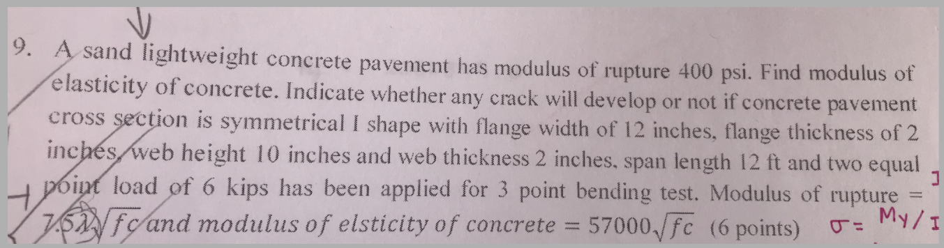 9 A Sand Lightweight Concrete Pavement Has Modulus Of Rupture 400 Psi Find Modulus Of Elasticity Of Concrete Indicate 1