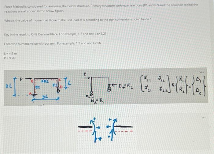 Force Method Is Considered For Analysing The Below Structure Primary Structure Unknown Reactions B1 And R2 And The E 1