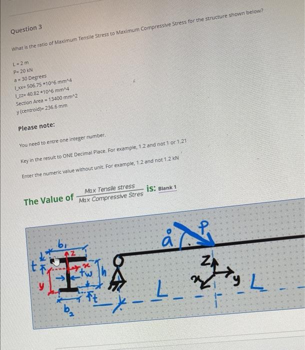 Question 3 What Is The Ratio Of Maximum Tensile Stress To Maximum Compressive Stress For The Structure Shown Below L 2 1