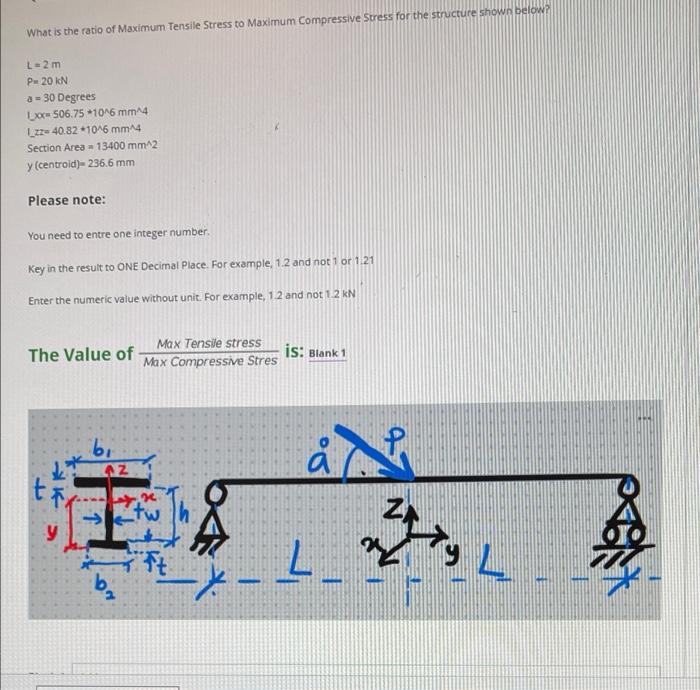 Question 3 What Is The Ratio Of Maximum Tensile Stress To Maximum Compressive Stress For The Structure Shown Below L 2 2