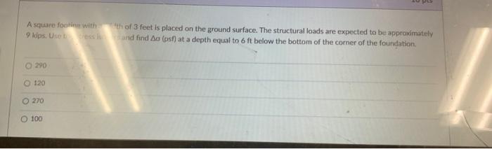 A Square Foot With Th Of 3 Feet Is Placed On The Ground Surface The Structural Loads Are Expected To Be Approximately 9 1