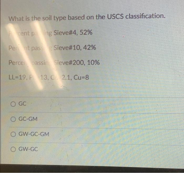 What Is The Soil Type Based On The Uscs Classification Cent Poing Sieve 4 52 Per At Pass Sieve 10 42 Percei Bassin S 1