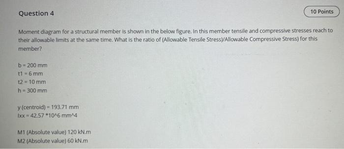 Question 3 10 Points What Is The Ratio Of Maximum Tensile Stress To Maximum Compressive Stress For The Structure Shown B 3