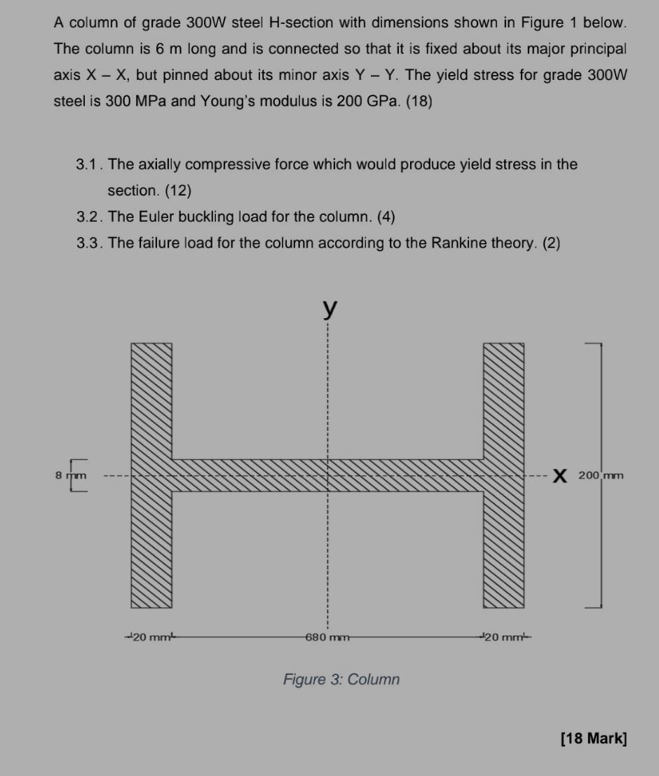 A Column Of Grade 300w Steel H Section With Dimensions Shown In Figure 1 Below The Column Is 6 M Long And Is Connected 1