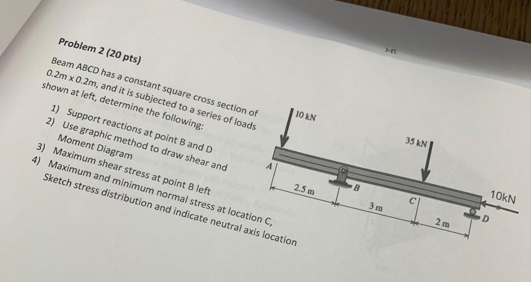 Problem 2 20 Pts 17 Beam Abcd Has A Constant Square Cross Section Of 0 2m X 0 2m And It Is Subjected To A Series Of L 1