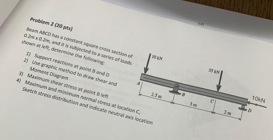 17 Problem 2 20 Pts 10 Kn Beam Abcd Has A Constant Square Cross Section Of 0 2m X 0 2m And It Is Subjected To A Ser 1