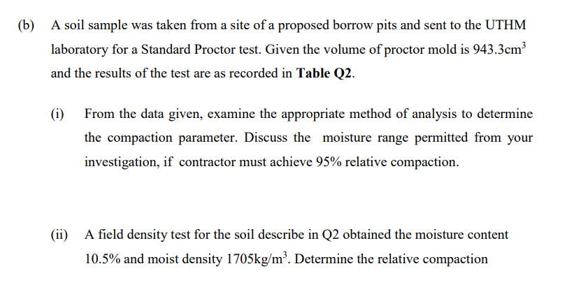 B A Soil Sample Was Taken From A Site Of A Proposed Borrow Pits And Sent To The Uthm Laboratory For A Standard Proctor 1