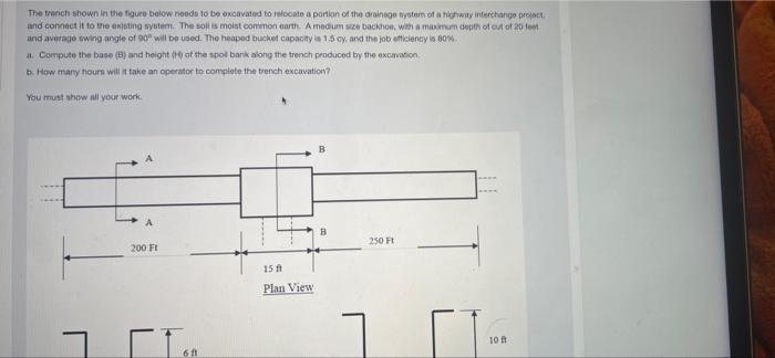 The Trench Shown In The Figure Below Needs To Be Excavated To Locate A Portion Of The Drainage System Of A Highway Inter 1