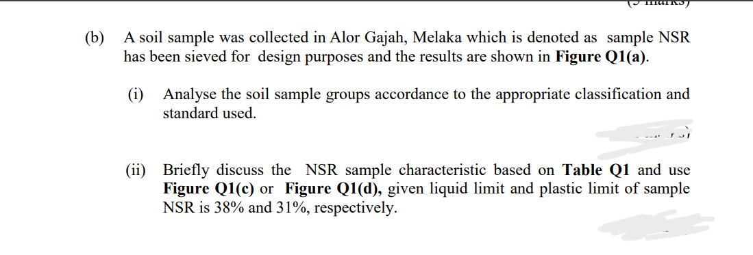 B A Soil Sample Was Collected In Alor Gajah Melaka Which Is Denoted As Sample Nsr Has Been Sieved For Design Purposes 1