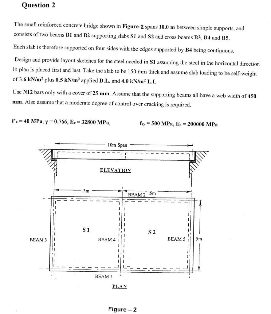 Question 2 The Small Reinforced Concrete Bridge Shown In Figure 2 Spans 10 0 M Between Simple Supports And Consists Of 1