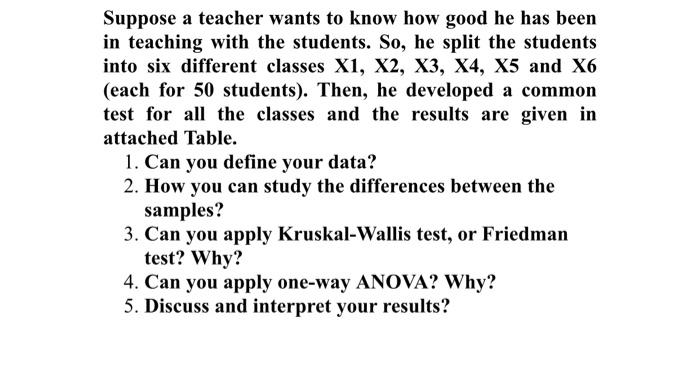 Suppose A Teacher Wants To Know How Good He Has Been In Teaching With The Students So He Split The Students Into Six D 1