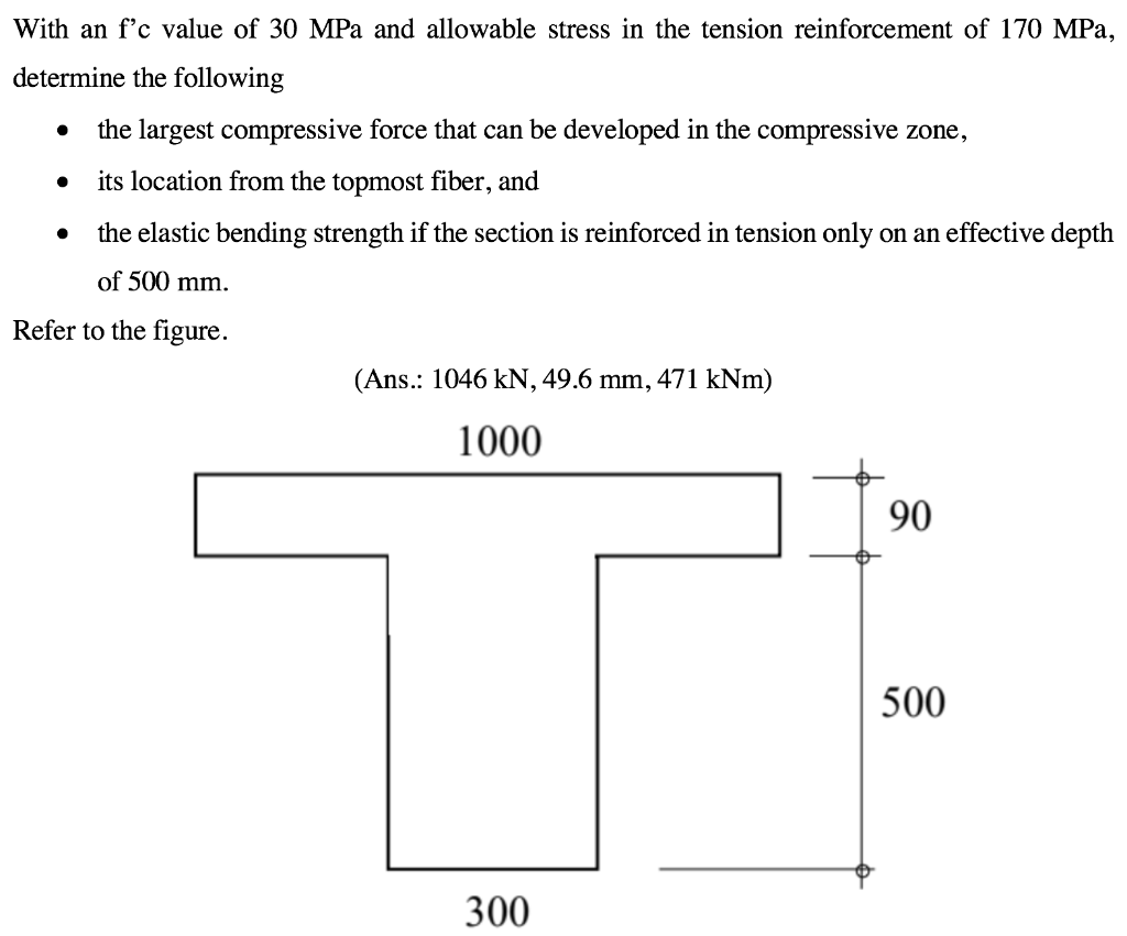 With An F C Value Of 30 Mpa And Allowable Stress In The Tension Reinforcement Of 170 Mpa Determine The Following The La 1