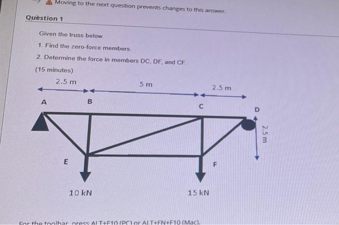 Question 1 Given The Truss Below 1 Find The Zero Force Members 2 Determine The Force In Members Dc Df And Cf 15 Min 2