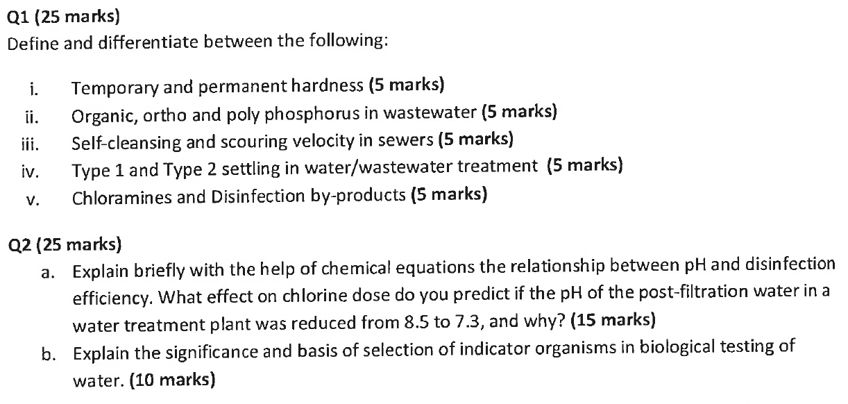 Q1 25 Marks Define And Differentiate Between The Following Ii Iii Temporary And Permanent Hardness 5 Marks Organi 1