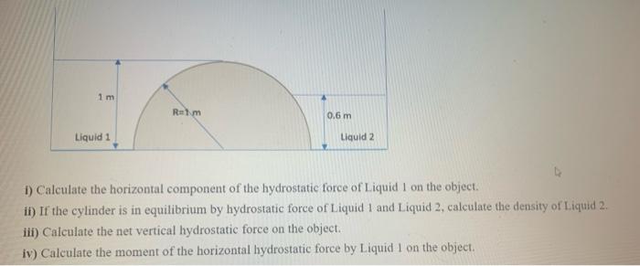 1 M Ram 0 6 M Liquid 1 Liquid 2 1 Calculate The Horizontal Component Of The Hydrostatic Force Of Liquid I On The Object 1