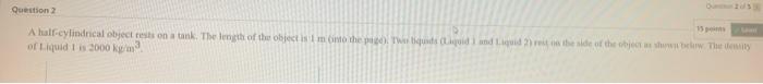 1 M Ram 0 6 M Liquid 1 Liquid 2 1 Calculate The Horizontal Component Of The Hydrostatic Force Of Liquid I On The Object 2