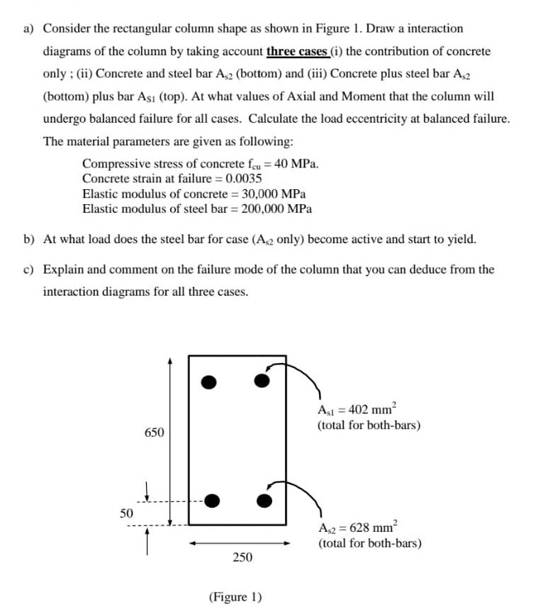 A Consider The Rectangular Column Shape As Shown In Figure 1 Draw A Interaction Diagrams Of The Column By Taking Accou 1