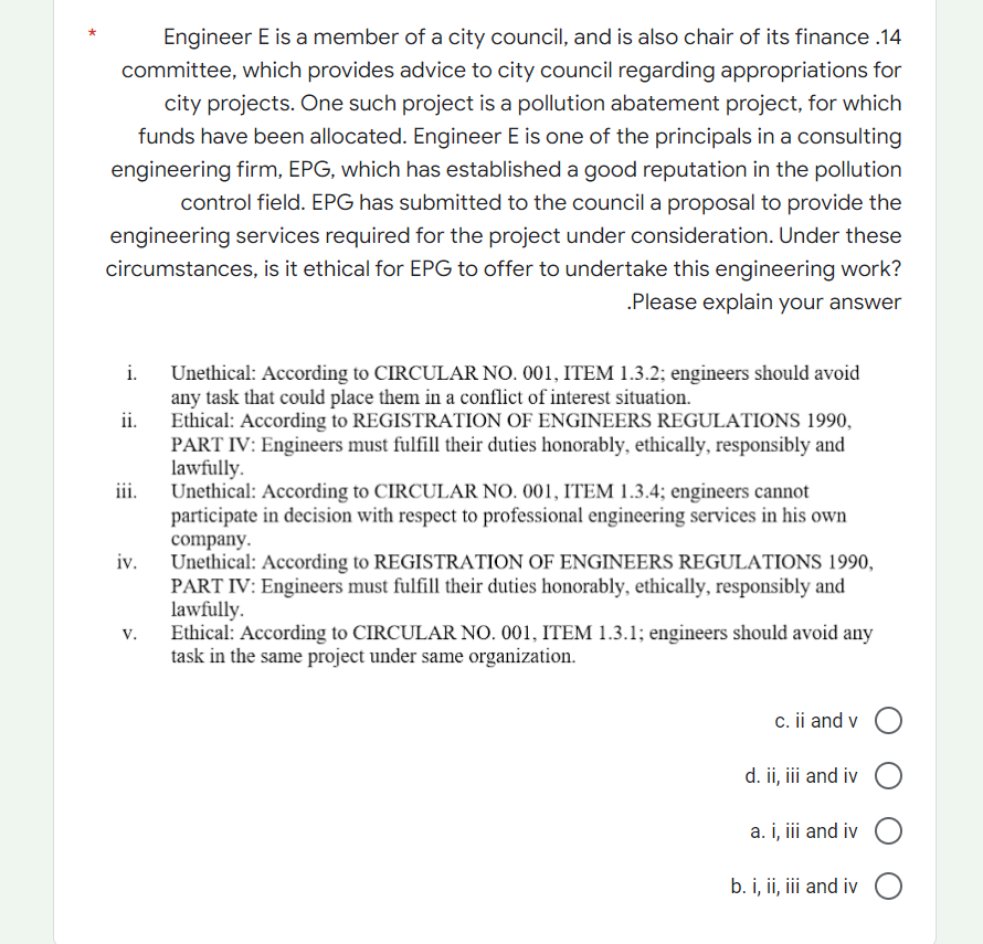 Engineer E Is A Member Of A City Council And Is Also Chair Of Its Finance 14 Committee Which Provides Advice To City C 1