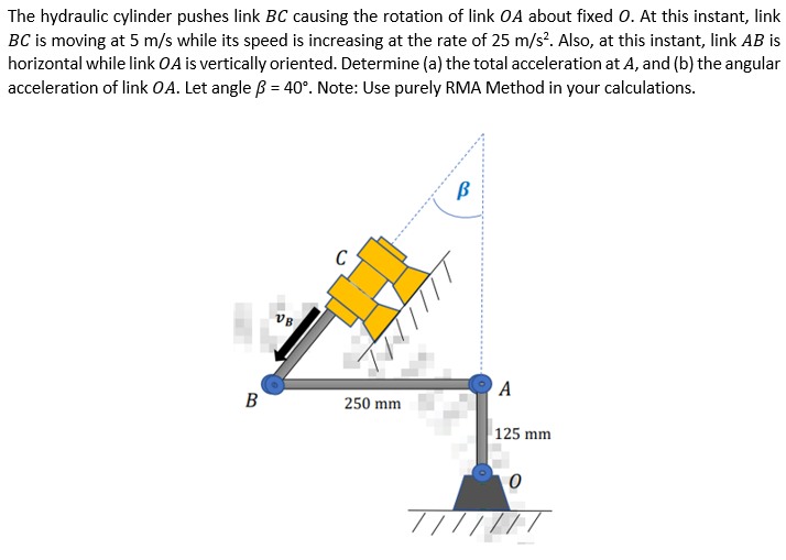 The Hydraulic Cylinder Pushes Link Bc Causing The Rotation Of Link Oa About Fixed 0 At This Instant Link Bc Is Moving 1