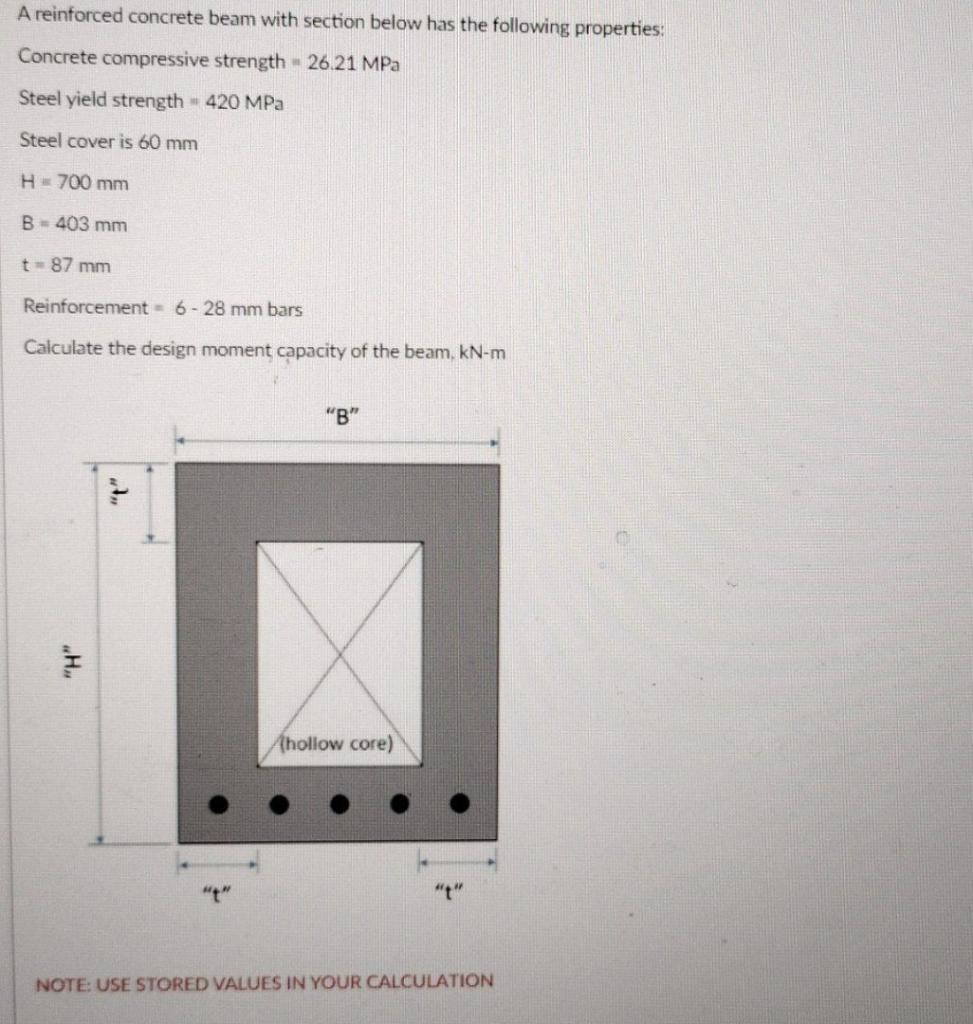 A Reinforced Concrete Beam With Section Below Has The Following Properties Concrete Compressive Strength 26 21 Mpa St 1
