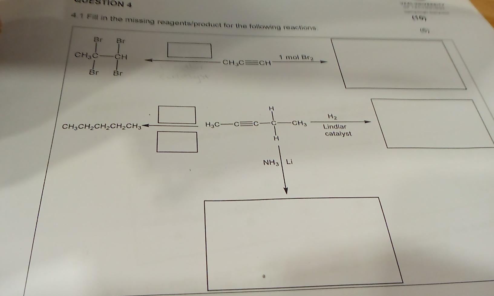 41 Fill In The Missing Reagents Product For The Following Reactions 10 Br Br 1 Ch 1 Mol Br2 Ch3c 1 Br 1 Chcech Br H Ch 1
