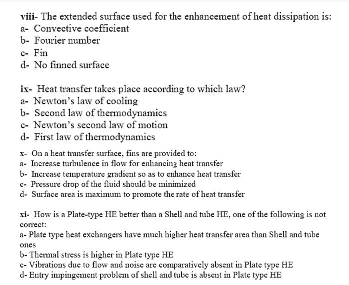 Viii The Extended Surface Used For The Enhancement Of Heat Dissipation Is A Convective Coefficient B Fourier Number 1