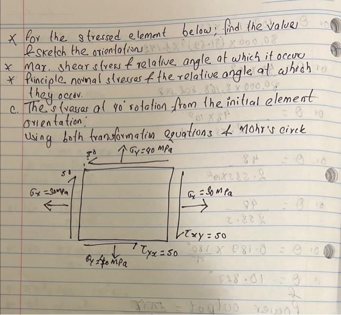 X For The Stressed Element Below Find The Values Sketch The Orientations Flex Ea 19 X Ono 08 Mar Shears Yen F Rel 1
