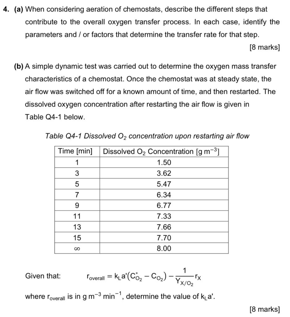 4 A When Considering Aeration Of Chemostats Describe The Different Steps That Contribute To The Overall Oxygen Trans 1