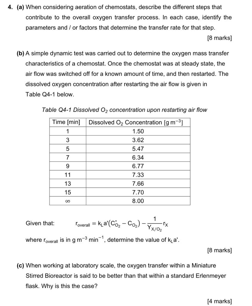 4 A When Considering Aeration Of Chemostats Describe The Different Steps That Contribute To The Overall Oxygen Trans 1