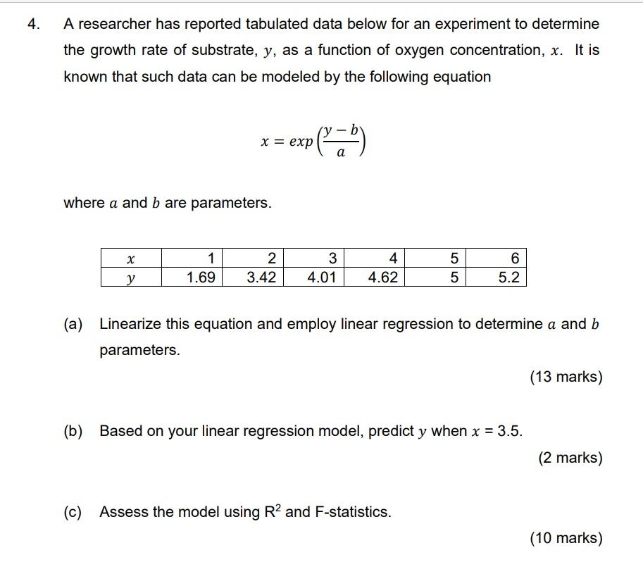 4 A Researcher Has Reported Tabulated Data Below For An Experiment To Determine The Growth Rate Of Substrate Y As A F 1