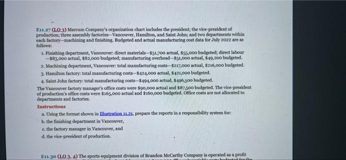 Eu 27 L0 3 Marcum Company S Organization Chart Includes The President The Vice President Of Production Three Assembl 1