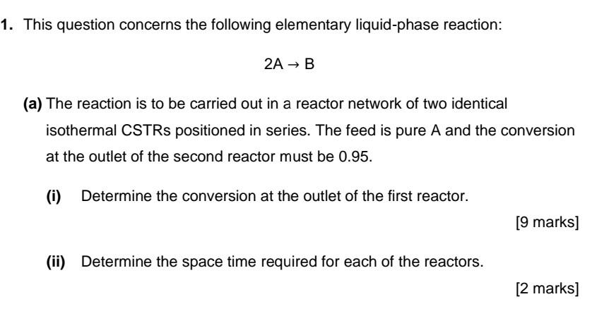 B The Reactor Network Is Set Up As Described Above And Monitored For Potential Issues Consider The Following Two Scen 2