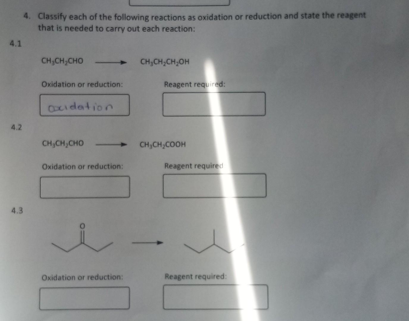 1 Complete The Following By Writing Oxidation Or Reduction In The Appropriate Block 2 Complete The Mechanism For The Re 2