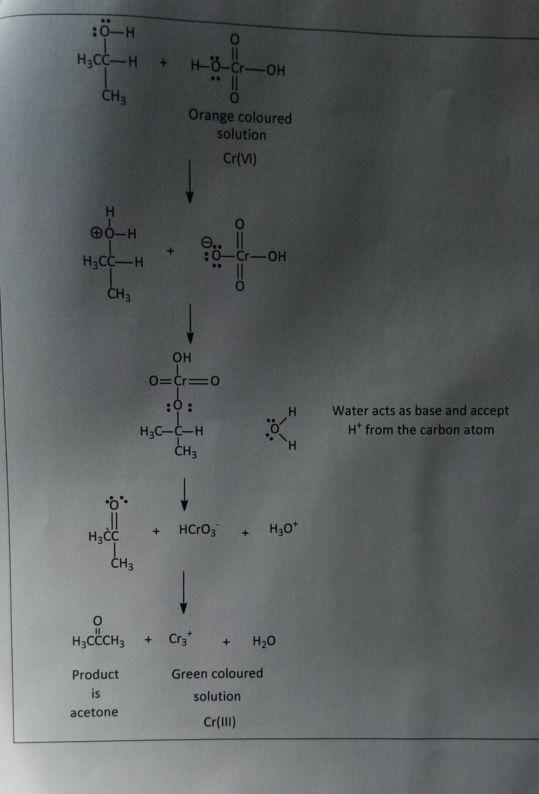 0 H H3cc H Hocr Oh Ch3 Orange Coloured Solution Cr Vi H 0 H E I Cr Oh 0 H3cc H Ch3 Oh O R 0 H Water Acts A 1