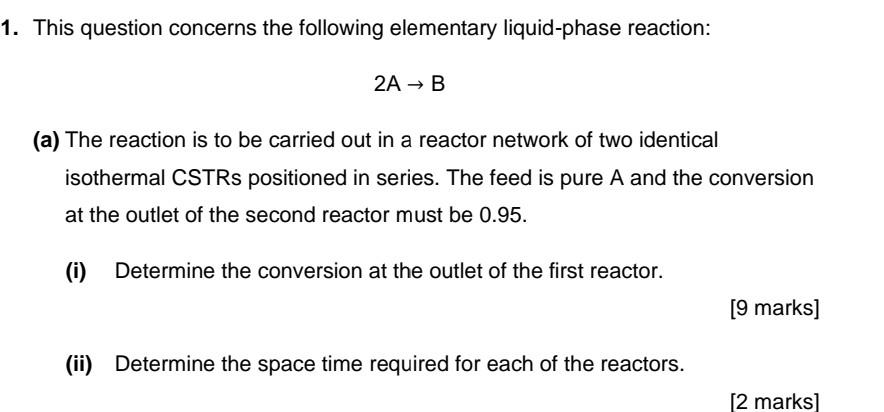 B The Reactor Network Is Set Up As Described Above And Monitored For Potential Issues Consider The Following Two Scen 2