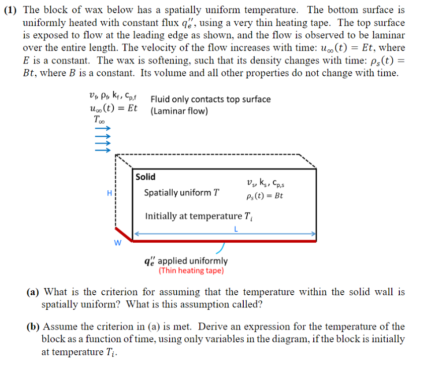 1 The Block Of Wax Below Has A Spatially Uniform Temperature The Bottom Surface Is Uniformly Heated With Constant Flu 1