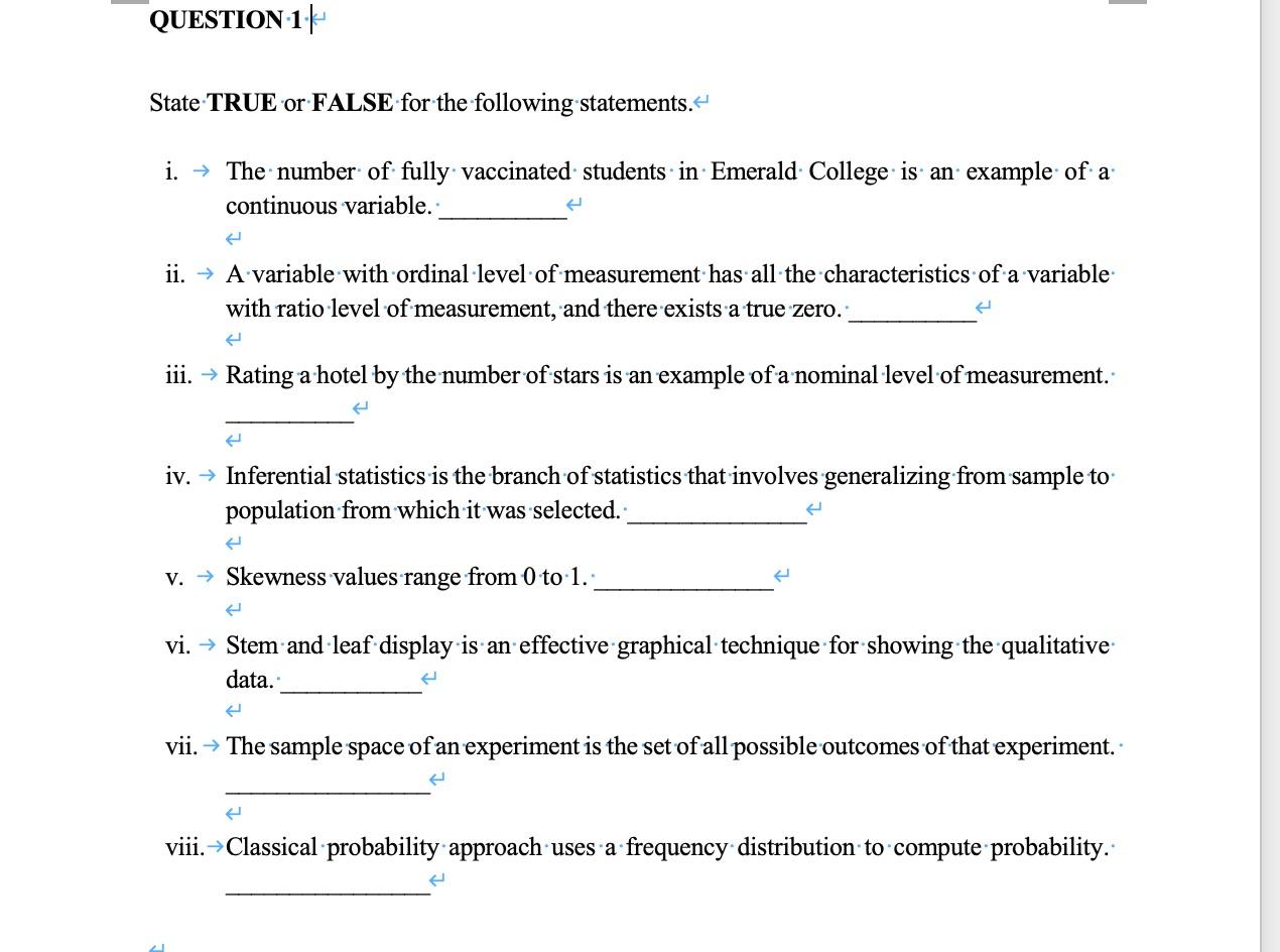Question 11 State True Or False For The Following Statements I The Number Of Fully Vaccinated Students In Emerald 1