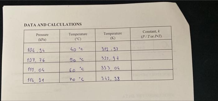4 Write An Equation To Express The Relationship Between Pressure And Temperature K Use The Symbols P T And R 5 O 2