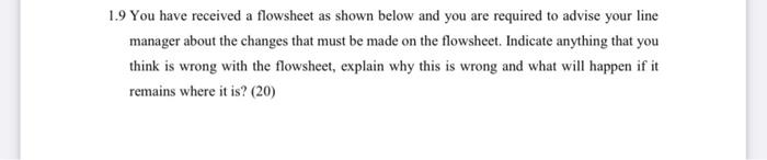 1 9 You Have Received A Flowsheet As Shown Below And You Are Required To Advise Your Line Manager About The Changes That 1