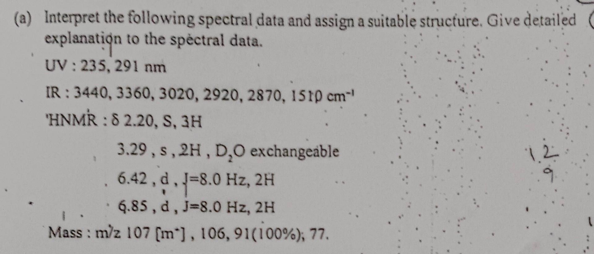 A Interpret The Following Spectral Data And Assign A Suitable Structure Give Detailed Explanation To The Spectral Dat 1