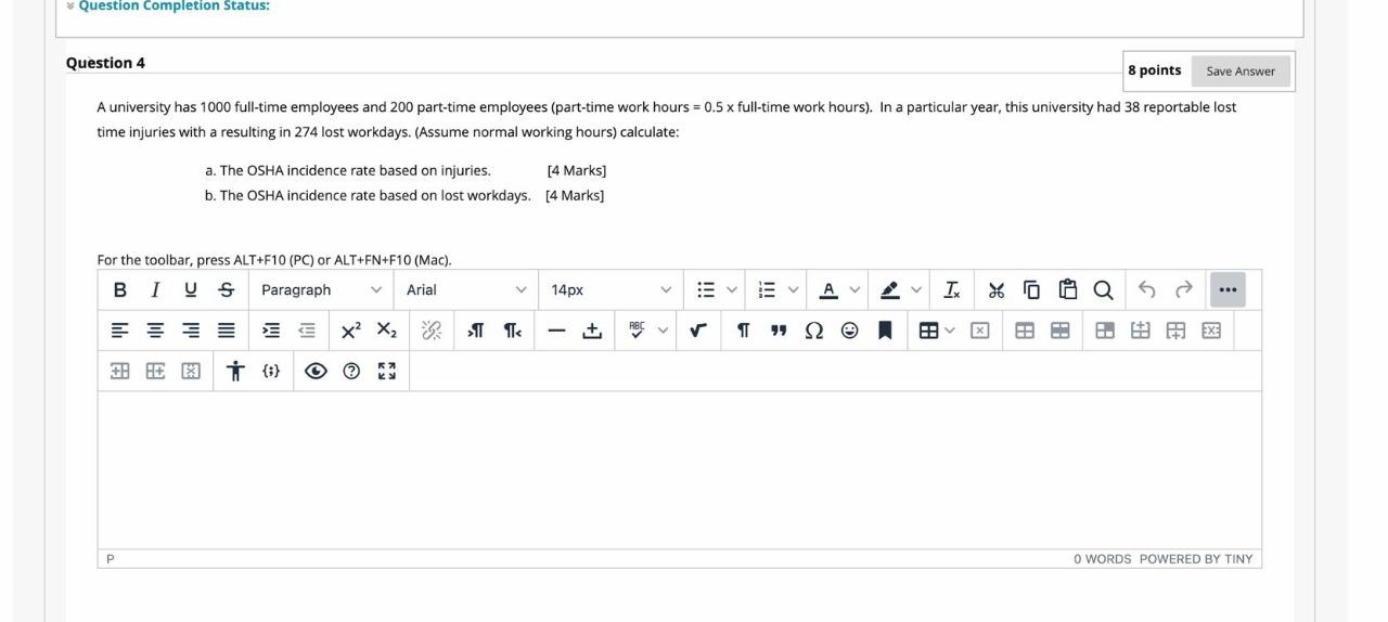 Question Completion Status Question 4 8 Points Save Answer A University Has 1000 Full Time Employees And 200 Part Time 1