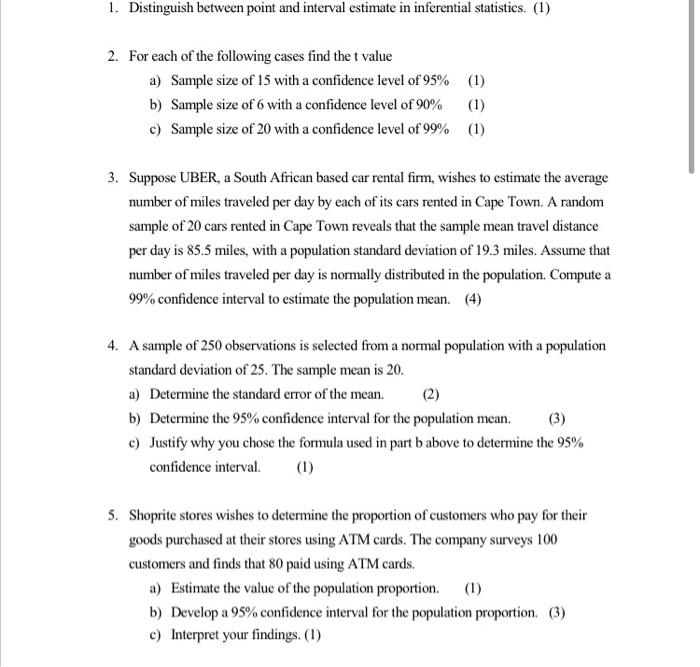 1 Distinguish Between Point And Interval Estimate In Inferential Statistics 1 2 For Each Of The Following Cases Fin 1