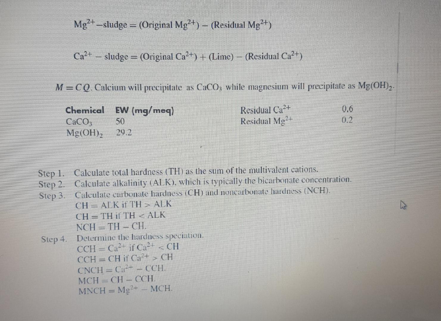 Mg2 Sludge Original Mg2 Residual Mg2 Ca2 Sludge Original Ca2 Lime Residual Ca2 M Cq Calciu 2