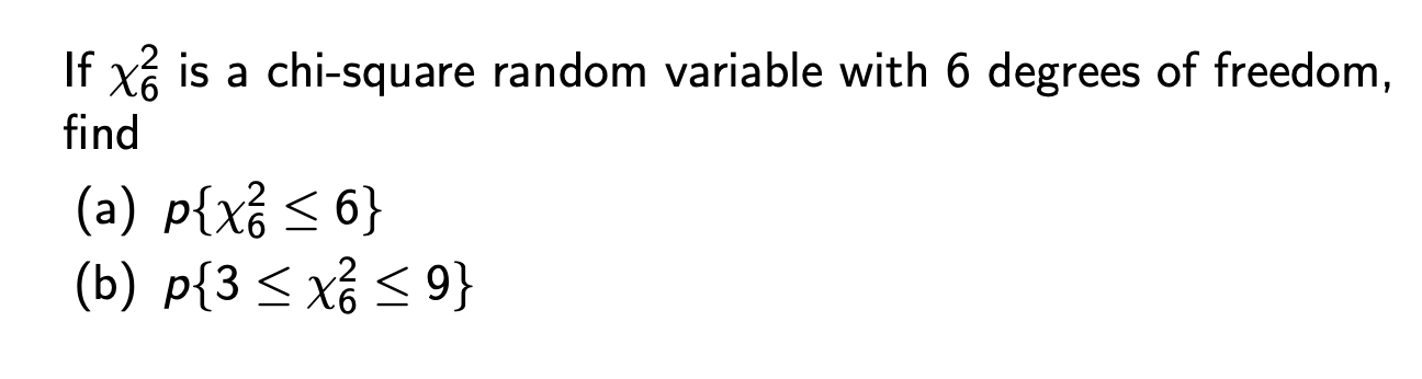 If Xa Is A Chi Square Random Variable With 6 Degrees Of Freedom Find A P Xa 6 B P 3 X 9 1