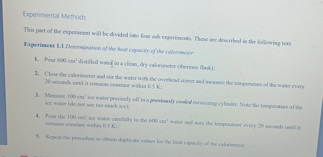 Determination Of The Heat Capacity Of The Calorimeter Table For Determination 1 Table For Determination 2 T S 80 C T 2