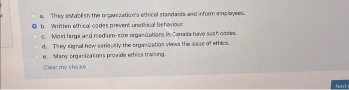 A They Establish The Organization S Ethical Standards And Inform Employees Ob Written Ethical Codes Prevent Unethical 1