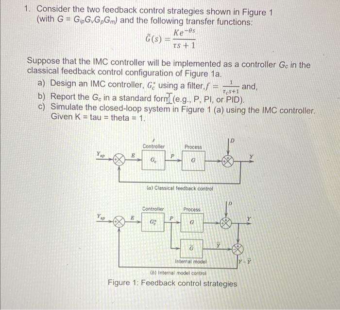Ke Es 1 Consider The Two Feedback Control Strategies Shown In Figure 1 With G Gipgggm And The Following Transfer Fu 1