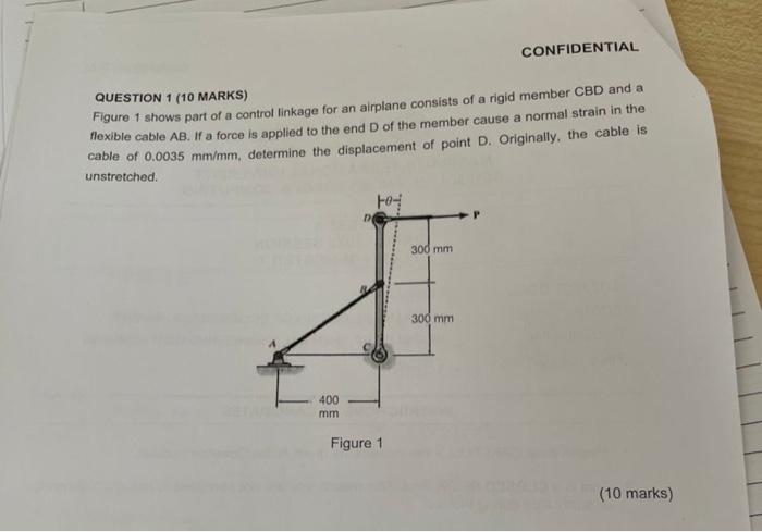 Confidential Question 1 10 Marks Figure 1 Shows Part Of A Control Linkage For An Airplane Consists Of A Rigid Member C 1